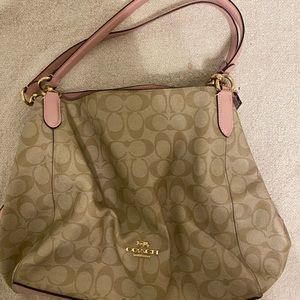 Pink and beige coach bag